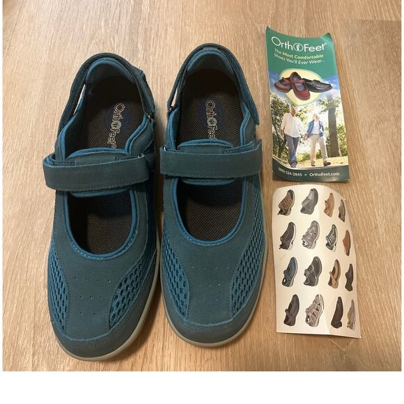 Orthofeet Womens Sanibel 898 Teal Blue Suede Mary Jane Comfort Shoe Size 11 - Picture 2 of 6